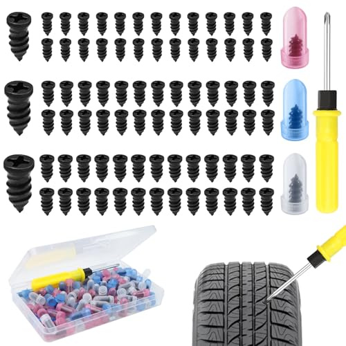 BATHRINS 100 Stück Reifenreparaturset Auto | Vakuum Reifen Reparatur Nagel mit Schraubendreher, 3 Größen Reifenflickzeug Schrauben für Auto, Motorrad, PKW, LKW, Fahrrad