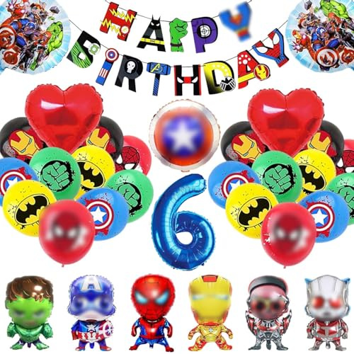 33 Stück helden Deko Geburtstag 6 Jahre, helden Luftballons Geburtstag 6 Jahre, Luftballon Kindergeburtstag Deko, held Luftballon Deko Party Luftballons Dekoration für Kinder