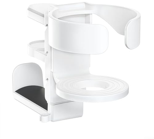 Porte-gobelet 2 en 1 pour dessous de bureau et casque avec pince réglable pour bureau ou table - Organiseur de bureau en ABS pour tasses, bouteilles d'eau, manettes de jeu et stylos, 13 x 10 x 9 cm