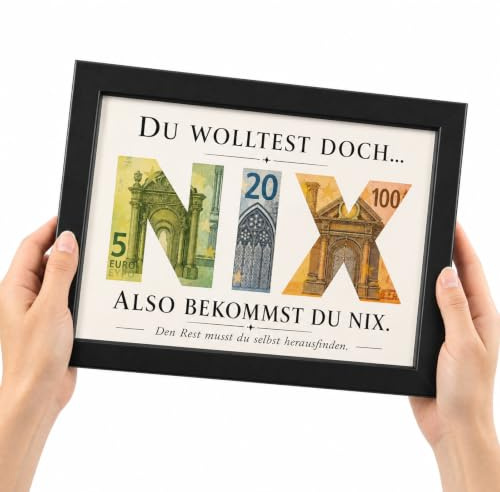 Nichts Geschenk/Nix Geschenk Geldgeschenke Geburtstag mit Bilderrahmen | Nix Geschenk zum Geburtstag mit Schwarzem MDF Rahmen 20,3 x 15,2 cm für Humorvolle Geldüberraschungen