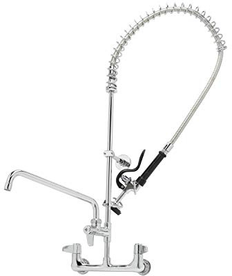 TS Brass 5PR-8W12 Pre-Rinse Wall Mount Tap Base with 8-Inch Centers, 6-Inch Wall Bracket and 12-Inch Add-On Faucet