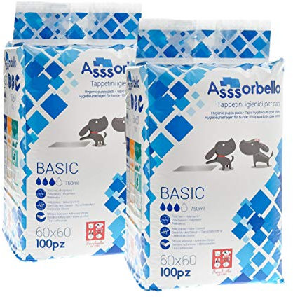 Ferribiella Assorbello BasicTappetini igiene per cane, 2 x 100 pezzi, 60 x 60 cm