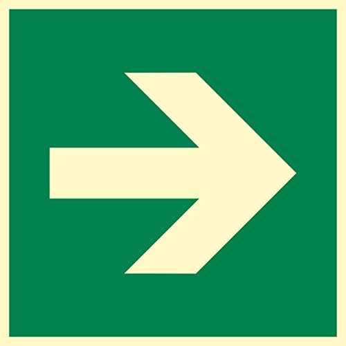 Richtungspfeil gerade, Aluminium langnachleuchtend 55/8 mcd DIN 67510 Leuchtklasse B, 150 x 150 mm gemäß ASR A1.3 / ISO 3864, Rettungszeichen Schild, 15 x 15 cm