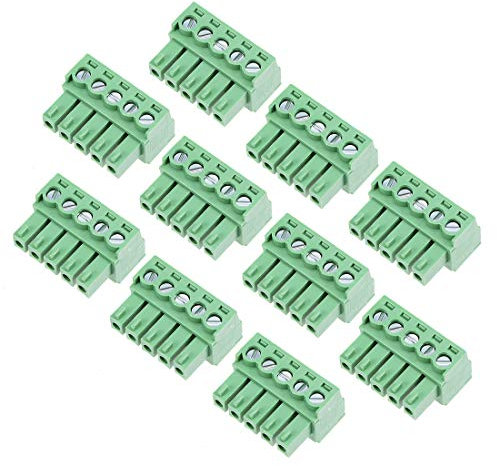 sourcing map 10 Stück Tonhöhe 5PSitz Einschub PCB Klemmschiene Stecker Grün AC300V 8A 3.81mm de