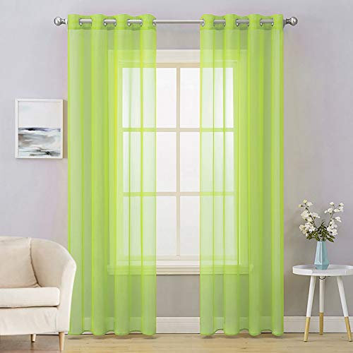 MIULEE 2er Set Voile Vorhang mit Ösen Gardine aus Voile Polyester Ösenschal Transparent Wohnzimmer Luftig Dekoschal für Schlafzimmer Hellgrün 175 x 140cm (H x B), Grommet Top