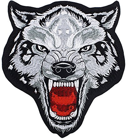 Aufbügelapplikation, Motiv: Großer Wolfskopf, Stickerei, Stoffaufnäher, für Scrapbooking, Kleidung, Nähzubehör