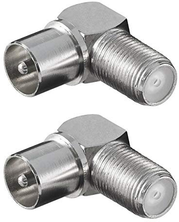 2 Stück F-Adapter gewinkelt Sat TV Verbinder Kupplung F-Buchse auf 90° Koax Stecker IEC 9,5mm IEC-Winkelstecker Winkeladapter