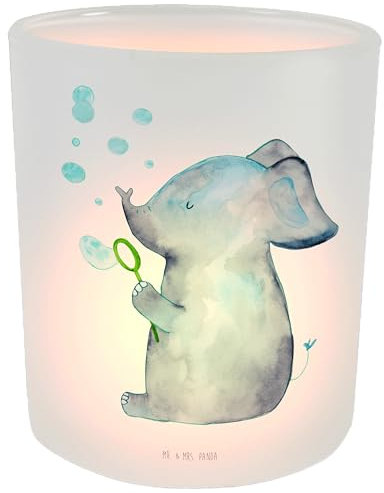 Mr. & Mrs. Panda Deko Windlicht Elefant Seifenblasen - Geschenk, Rüsseltier, Teelichtgläser, Tiere, Teelichthalter, Windlicht Glas, lustige Sprüche,