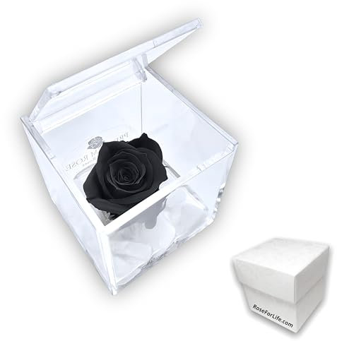 PREMIUM ROSE - Cubo Rosa Stabilizzata Nera 5 cm con Marmo di Carrara - Rosa Eterna Stabilizzata Made in Italy - Idea per Occasioni Formali e Chi ha Stile Dark - Nero A 1057