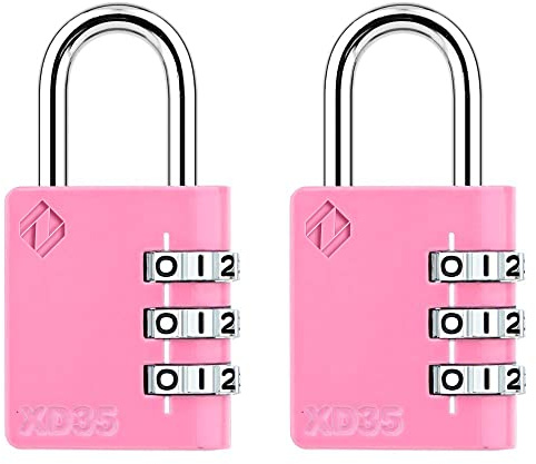 ZARKER XD35 - Lucchetto a combinazione a 3 cifre, piccolo e resistente, design diverso, colori vivaci e meccanismo di bloccaggio in metallo resistente, rosa, confezione da 2