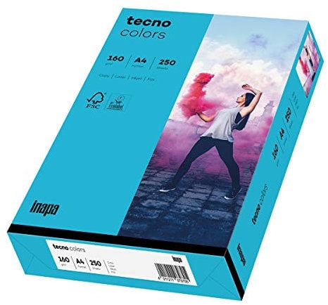 inapa farbiges Druckerpapier, buntes Papier tecno Colors: 160 g/m², A4, 250 Blatt, blau