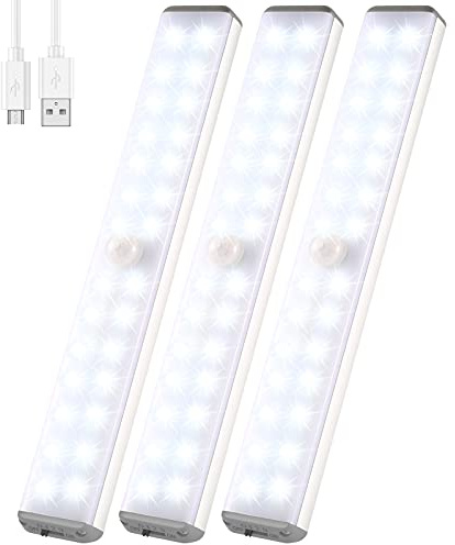 Unterschrank-Licht, 28 LEDs, Bewegungsmelder, kabellos, Küche, Schrank, Untertischbeleuchtung, wiederaufladbar, batteriebetrieben, Schlafzimmer, Nachtheim, zum Aufkleben für Regal, Treppe