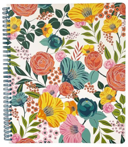 Steel Mill & Co Cute Floral Large Spiral Notebook College Ruled, 11 x 9.5 with Durable Hardcover and 160 Lined Pages, Garden Blooms (Cream)
