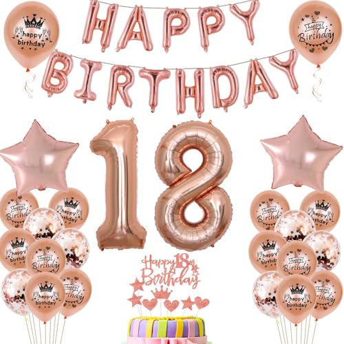 Décoration 18ème Anniversaire Fille Or Rose Set de Décoration Fête 18ème Anniversaire, Décoration Anniversaire Fille 18 ans, Décoration 18 Anniversaire Fille 18 Ballons Géants Numéro 18 Ballons
