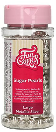 FunCakes Zuckerperlen Groß Metallic Silber: Kuchenstreusel, guter Geschmack, perfekt zum Dekorieren von Kuchen, essbare Zuckerperlen. 80 g.