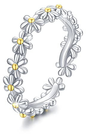 Gänseblümchen Ring 925 Sterling Silber Blumenring Ring Damen Blumen Ring Verstellbares Offene Ringe Fingerring Gänseblümchen Schmuck Valentinstag Geschenke für Mädchen Frauen Kinder