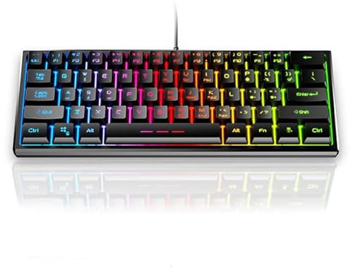 Goshyda Clavier de Jeu Ergonomique, 61 Touches Clavier de Jeu Filaire Portable Rétro-éclairé, Clavier PC USB, pour Ordinateur de Jeu PC, Clavier de Jeu Mécanique Filaire Rétro-éclairé à LED RGB