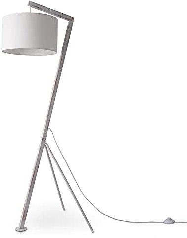 Paco Home Stehlampe Wohnzimmer Holz Standleuchte Leselampe Deko Stehleuchte Büro E27 Fassung Vintage Stoff Lampenschirm Modern Stativ Bogenlampe