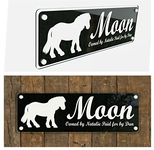 Tags4Nags Personalised Horse pony door nameplate plaque sign Plain Black background with White Writing signs