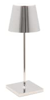 Zafferano Poldina Pro Mini Kabellose LED-Tischlampe Aufladbar - Dimmbare Touch Akku Lampe mit Galvanischem Finish - Lichtfarbtemp. 2700-3000K - Aluminium H30 (Glänzend Chrom)