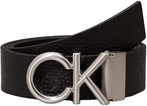 Calvin Klein Herren Gürtel Metal Monogramm-Schnalle, Schwarz (Ck Black Pebble), 115 cm