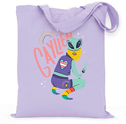 wowshirt Stoffbeutel Jutebeutel Gaylien Alien Transgender Flagge LGBT Homosexuell LGBTQ, Farbe:Lavander