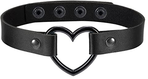 Flongo Tattoo Choker Leder Halsband Lederhalsband Damen, Leder Halskette Halsband Anhänger Choker Tattoo Kette Schwarz Blau Pink Rot Lila Weiß Silber Herz Gothic Punk Rock