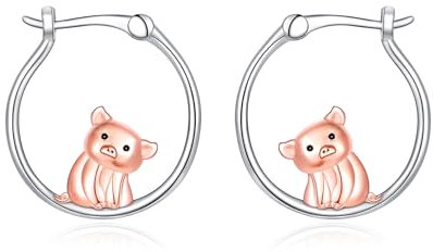 Schwein Creolen Ohrringe 925 Sterling Silber Cute Animal Hoop Earring Hypoallergenic Schmuck für Frauen
