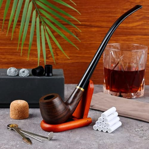 Joyoldelf Pfeifentabak Tabak Pfeifen Set, Handgefertigte Ebenholz Tabakpfeife, Gandalf pfeife Perfektes Anfänger Pfeifen Set mit Ultimate Beginner Guide E-Book - Pfeifentabak Probierset