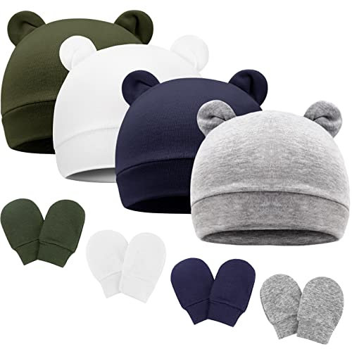 DRESHOW Neugeborenes Baby Mütze Hut und Handschuhe Set Beanie Bekleidung Unisex Infant Hut Kindergarten Mütze Baby Jungen Mädchen 0-6 Monate