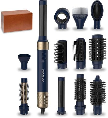 Cecotec Brosse Soufflante avec 14 Têtes, Technologie Coanda CeramicCare 12in1 AirGlam Bleu. Brosse Chauffante 1400W, Moteur Numérique, Éliminateur de Frisottis, 3 Températures