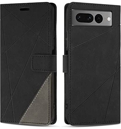 SONWO Hülle für Google Pixel 7 Pro, Premium PU Leder Handyhülle Flip Case Wallet Silikon Schutzhülle Klapphülle für Google Pixel 7 Pro, Schwarz