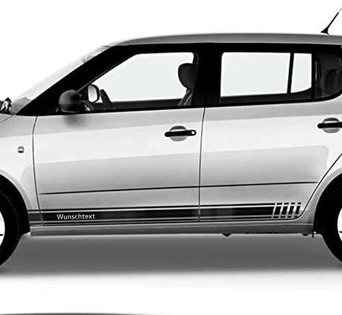 Auto-Dress Seitenstreifen Aufkleber Set/Dekor passend für Skoda Fabia - Motiv: Wunschtext (311M Black Matt)