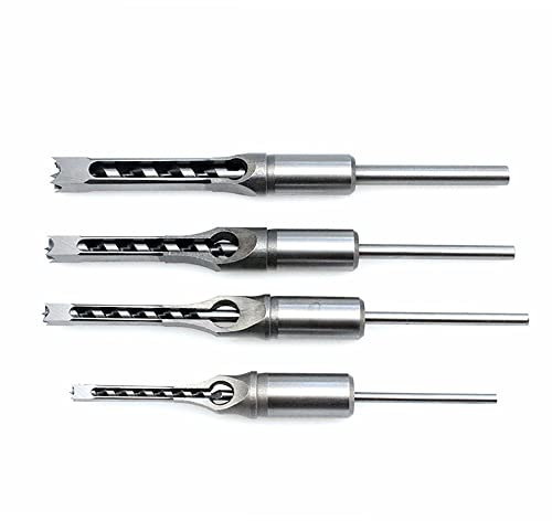 LeTkingok 4-teiliges Vierkant-Zapfenbohrer-Set, Vierkant-Lochbohrer, Bohrer, Stemmmeißel, Verlängerte Säge für DIY-Möbel