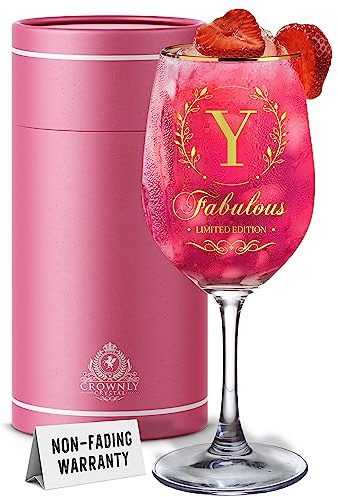 CROWNLY CRYSTAL® Personalised Gin Glass Birthday Beach for Women Mom Teachers Friends Monogram Initial (Y)