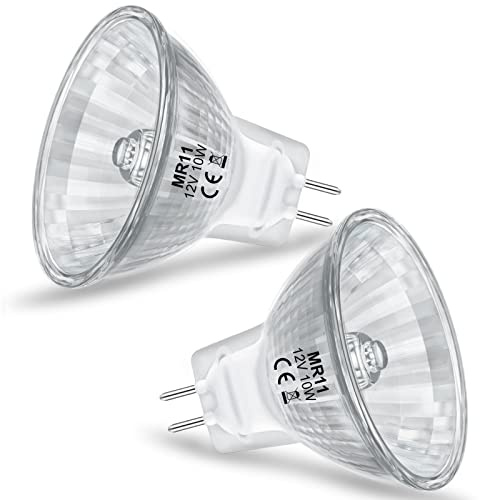MR11 Light Bulbs, 12V 10W Halogen Light Bulbs 2 Pin, FTD Spotlight Bulb, GU4 Bi-Pin Base, Dimmable, 2700K Warm White, 2 Prong Light Bulb for Landscape, Accent, Track Lights, Fiber Optics, 2Pcs