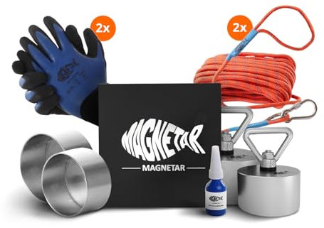 Magnetar - Magnetfischen Set - Allround 1000kg + 1400kg Bergemagnet - Magnetangel Paket mit Seil/Handschuhen/Schutzhülle/Kleber - 360 Angelmagnet zum Magnet fischen