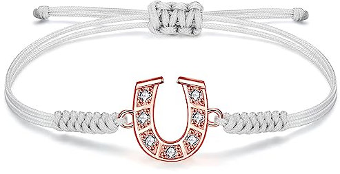 JENDEAR SHINE Hufeisen Armband für Damen, Handgeflochtener Seil Hufeisen Anhänger mit Zirkonia, Valentinstag Muttertag Geburtstag Geschenk