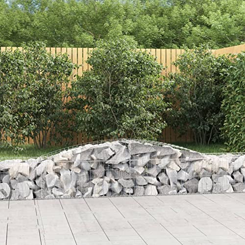 Camerina Gabionen mit Hochbogen 3 STK. 400x50x40/60cm Verzinktes Eisen WasserzapfsäUle Garten Pflanzsteine Beton Garten Stapelbar Gabionen Zaun Gabionen ZaunGabionen