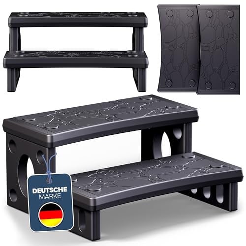 poolomio® Escalier pour Spa et Jacuzzi | Échelle fendeuse à 2 marches en PVC | 70 x 65 x 24 cm | Surface antidérapante | Montage Facile