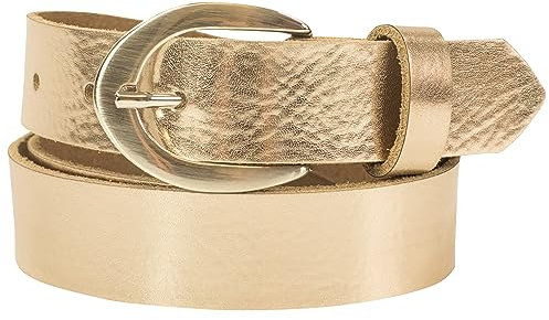 fashionchimp Basic Damengürtel aus 100% echtem Leder, glänzende Gürtel-Schließe, Breite ca. 2,8cm, Made In Germany (Eisgold-Solar, 95/BW80)