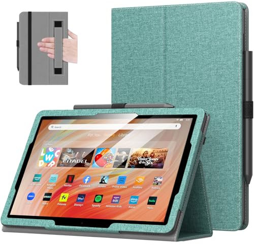 MoKo Custodia per Nuovo Kindle Fire HD 10 & 10 Plus Tablet 13a Generazione 2023 con Schermo da 10,1, Custodia Pieghevole a Piedi Supporto con Funzione di Auto Avvio/Arresto, Denim Verde