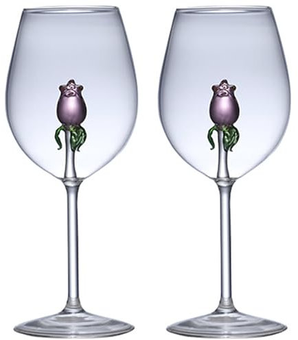 Rose Wine Glasses Personalized Red Rose Shape Set of 2, weinglas personalisiert, weingeschenke für frauen, Unique Crystal Wine Glasses for Party Valentine's Day Women