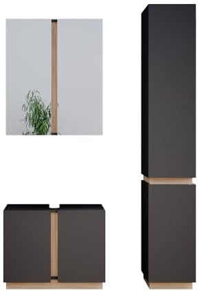 Vicco Badmöbel-Set Gloria, Badezimmerschrank-Set, Anthrazit/Sonoma, 3 Teile, mit Hochschrank