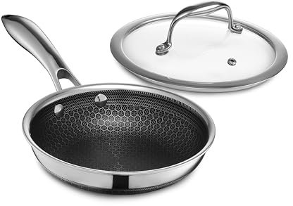 HexClad Hybrid Nonstick 18 cm Frying Pan with Tempered Glass Lid, Stay-Cool Handle, Dishwasher-Friendly, Oven-Safe Up to 480°C, Induction Ready, Compatible with All Cooktops