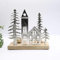 Christmas Aluminium House Tree Village Scene Tealight Holder 17cm on Wooden Base Ornament Xmas Gift