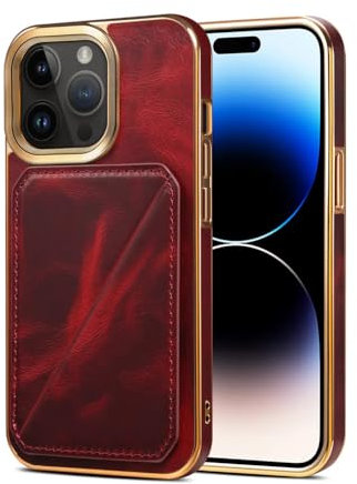 SRGDRR Retro-Leder-Galvanisierungshüllen für iPhone 15 14 13 12 Pro Max Hülle, rot, für iPhone 15 ProMax