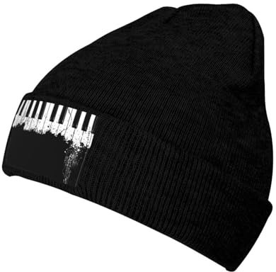 LAMAME Klavier gedruckt gestrickte Fleece Cap Modische krempenlose Kappe warme Beanies, Schwarz , 5-8