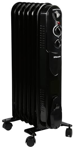 EMtronics EMOFR7BLK 1500W/1.5KW 7 Fin Portable Electric Oil Filled Heater Radiator with Adjustable Thermostat and 3 Heat Settings for 15 sqm Room - Black