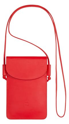 DUDU Leder Hals Handytasche, Smartphone Tasche bis zu 6,7 Zoll mit Knopf, Verstellbarer Schulterriemen, schlankes Design Flammenrot